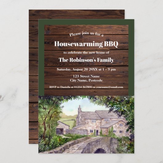 Rustikales Bauernhaus Stone Bridge Einladung (Vorne/Hinten)