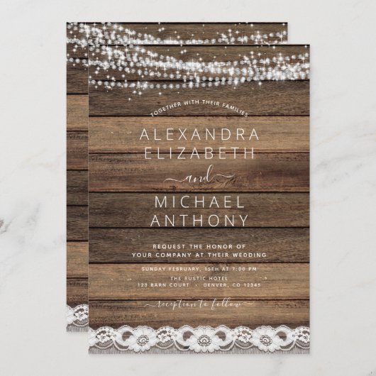 Rustikales Bauernhaus Streichelleuchten Spitzen-Ho Einladung (Vorne/Hinten)