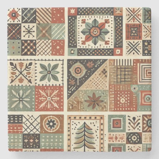 Rustikales Bauernhaus Terracotta Patchwork Quille  Steinuntersetzer (Vorderseite)
