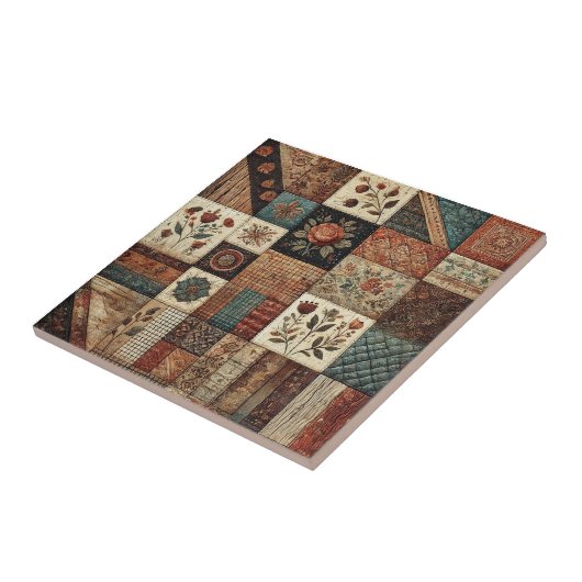 Rustikales Bauernhaus Terracotta Quilt Patchwork B Fliese (Seite)