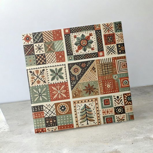 Rustikales Bauernhaus Terracotta Quilt Patchwork B Fliese