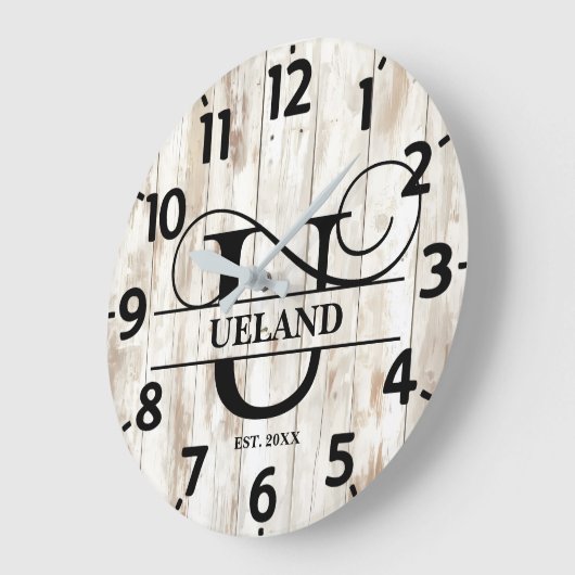 Rustikales Bauernhaus U Monogram Große Wanduhr (Winkel)