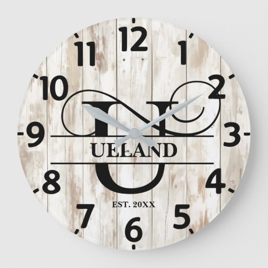 Rustikales Bauernhaus U Monogram Große Wanduhr (Vorderseite)