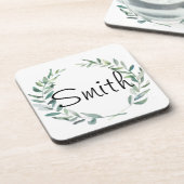 Rustikales Bauernhaus Wasserfarbe Magnolia Wreath Getränkeuntersetzer (Linke Seite)