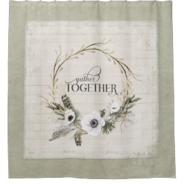 Rustikales Bauernhaus Wasserfarbener Kranz Blumenw Duschvorhang