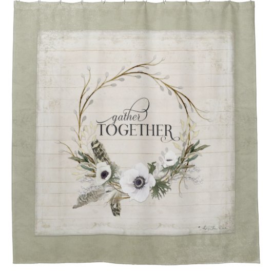 Rustikales Bauernhaus Wasserfarbener Kranz Blumenw Duschvorhang (Vorderseite)