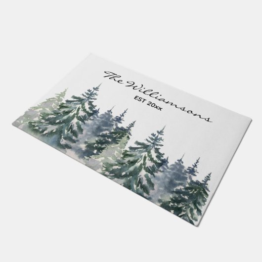 Rustikales Bauernhaus Wasserfarbenwald Name Fußmatte (Schrägansicht)