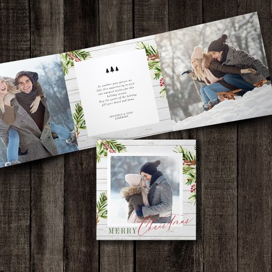 Rustikales Bauernhaus Watercolor Pinienwald Weihna Dreifach Gefaltete Urlaubskarte