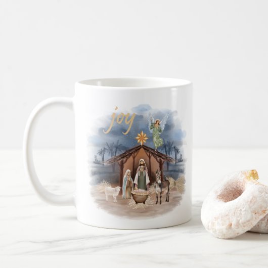Rustikales Bauernhaus Weihnachten Joy Nativy Kaffeetasse (Mit Donut)