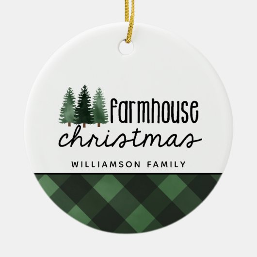 Rustikales Bauernhaus Weihnachten Rotes Kariertes  Keramik Ornament (Vorne)