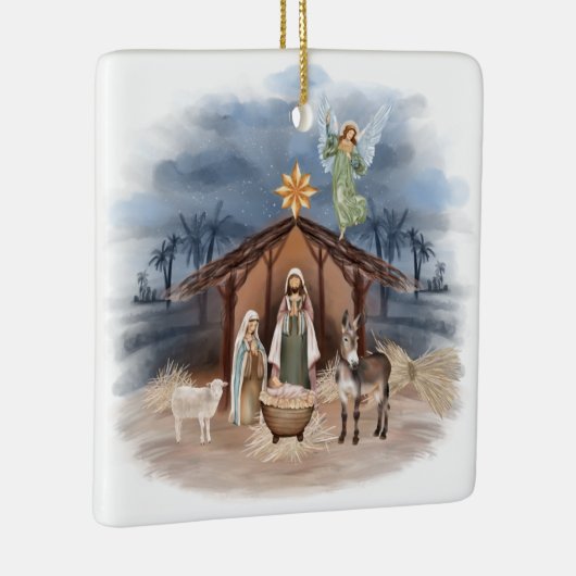 Rustikales Bauernhaus Weihnachten Wasserfarbe Krip Keramikornament (Rechts)