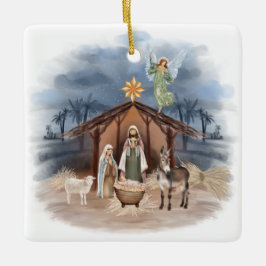 Rustikales Bauernhaus Weihnachten Wasserfarbe Krip Keramikornament