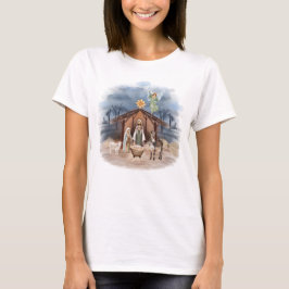 Rustikales Bauernhaus Weihnachten Wasserfarbe Krip T-Shirt