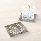 Rustikales Bauernhaus Weiß Laurel & Barnholz Glasuntersetzer (Schrägansicht)