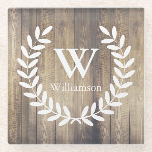 Rustikales Bauernhaus Weiß Laurel & Barnholz Glasuntersetzer (Vorderseite)