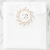 Rustikales Bauernhaus Wheat Wreath | Monogramm Runder Aufkleber (Tasche)
