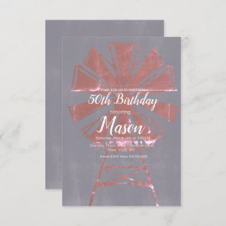 Rustikales Bauernhaus Windmill 50. Geburtstag Einladung