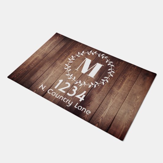 Rustikales Bauernhaus Wreath Stall Holz Monogram D Fußmatte (Schrägansicht)