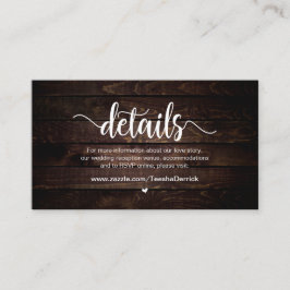 Rustikales Bauernholz, Angaben zur Hochzeit Begleitkarte