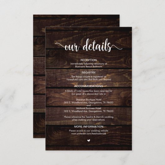 Rustikales Bauernholz, weißes Drehbuch, Angaben zu Begleitkarte (Vorne/Hinten)