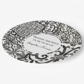 Rustikales Bauernmuster Schwarz-weißes Brautparty Pappteller (Schrägansicht)