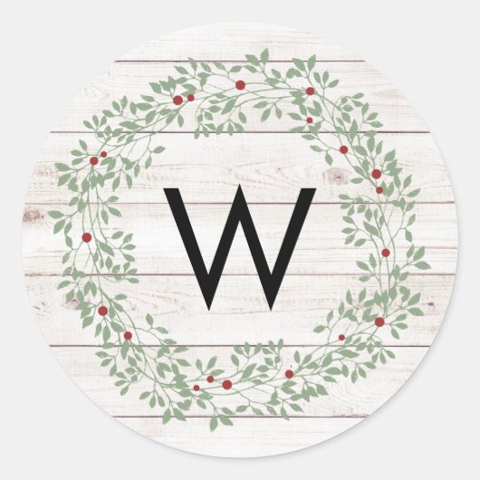 Rustikales Bauernschiff mit Kranz | Monogramm Runder Aufkleber (Vorderseite)