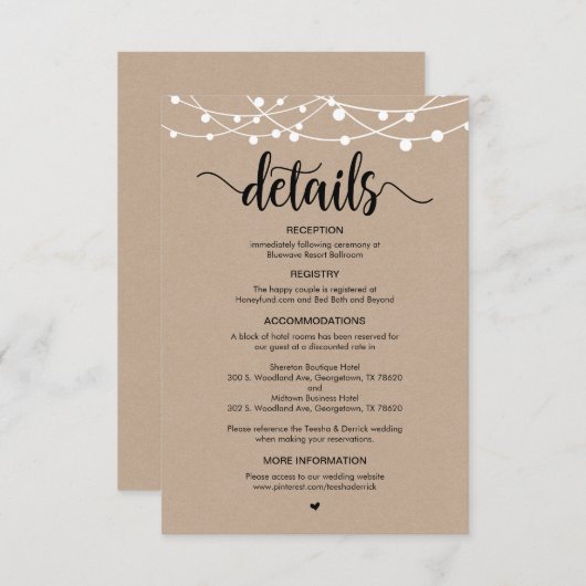 Rustikales Bauernstreichellichtdesign, Hochzeitdet Begleitkarte (Vorne/Hinten)