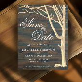 Rustikales Baumdiagramm aus dunklem Holz Save The Date