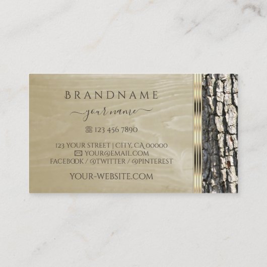 Rustikales Baumhacken-Holzkörnchen-Gold Verziert u Visitenkarte (Rückseite)