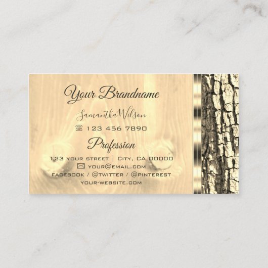 Rustikales Baumhackenbüro Oval Gold Border Wood Gr Visitenkarte (Rückseite)