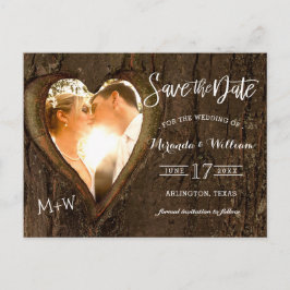 Rustikales Baumherz-Foto Save the Date Hochzeit Po Postkarte