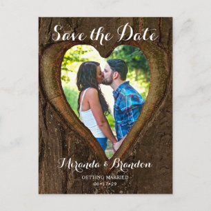 Rustikales Baumherz-Foto Save the Date Hochzeit Postkarte