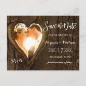 Rustikales Baumherz-Foto Save the Date Postkarte (Vorderseite)