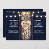 rustikales Baumherz und Lichter laden zur Hochzeit Einladung (Vorne/Hinten)