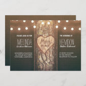 rustikales Baumherz und Lichter laden zur Hochzeit Einladung (Vorne/Hinten)