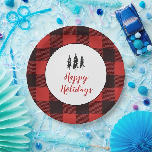 Rustikales Baumuster rot und schwarz Flanell Muste Pappteller (Party)
