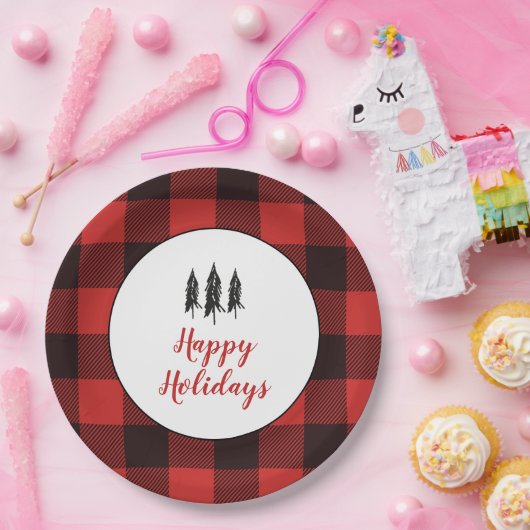 Rustikales Baumuster rot und schwarz Flanell Muste Pappteller (Party)