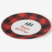 Rustikales Baumuster rot und schwarz Flanell Muste Pappteller (Schrägansicht)