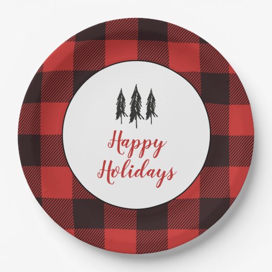 Rustikales Baumuster rot und schwarz Flanell Muste Pappteller (Vorderseite)