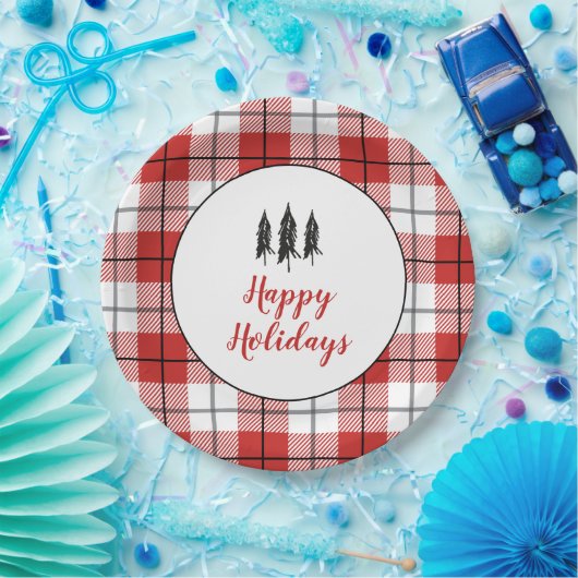 Rustikales Baumuster, rot und weiß Flanell Muster Pappteller (Party)