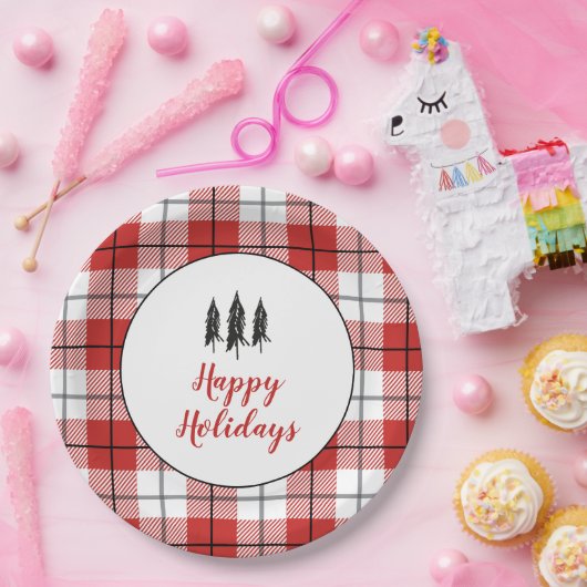 Rustikales Baumuster, rot und weiß Flanell Muster Pappteller (Party)