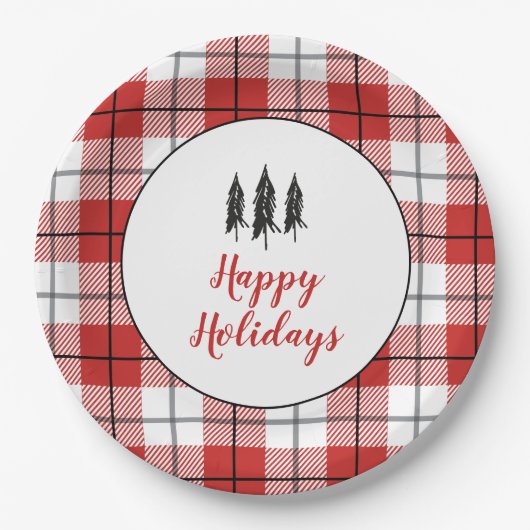 Rustikales Baumuster, rot und weiß Flanell Muster Pappteller (Vorderseite)