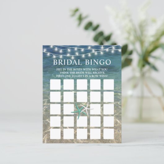 Rustikales Beach Starfish Brautparty Bingo Game (Stehend Vorderseite)