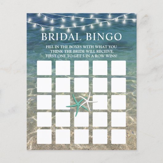 Rustikales Beach Starfish Brautparty Bingo Game (Vorderseite)