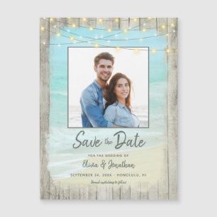 Rustikales Beach String Lights Foto Save the Date Magneteinladung