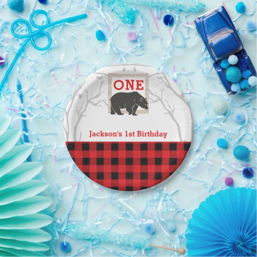 Rustikales Bear Kariert Babydusche Party Hochzeit Pappteller (Party)