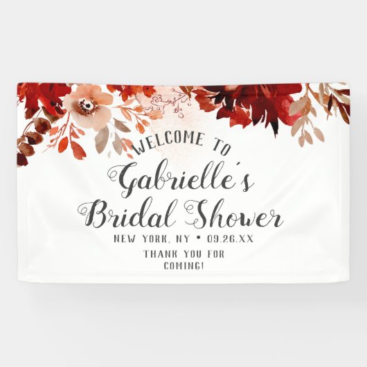 Rustikales Beauty Floral Border Brautparty Willkom Banner (Horizontal)