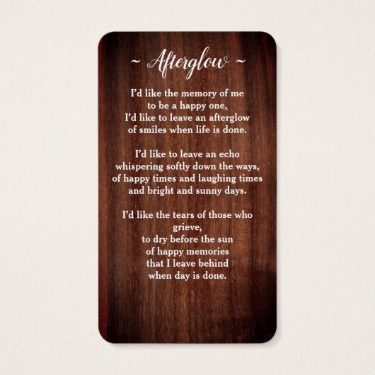 Rustikales Beerdigungsgedicht Beileid Gebetskarte (Rückseite)