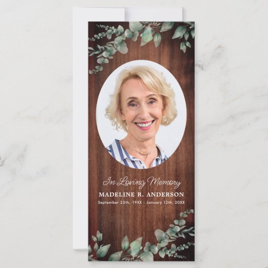 Rustikales Beerdigungskarten-Foto Gedenkstätte Les (Vorderseite)