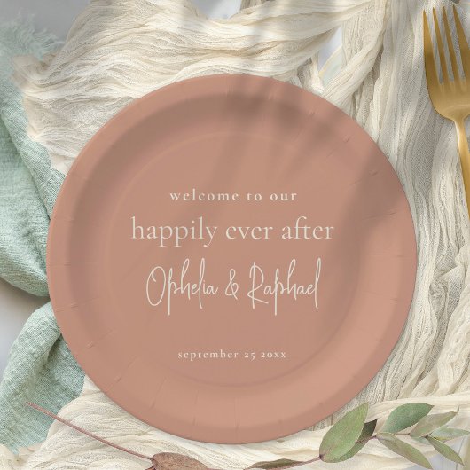 Rustikales Begrüßungsschreiben Terracotta Wedge Pappteller